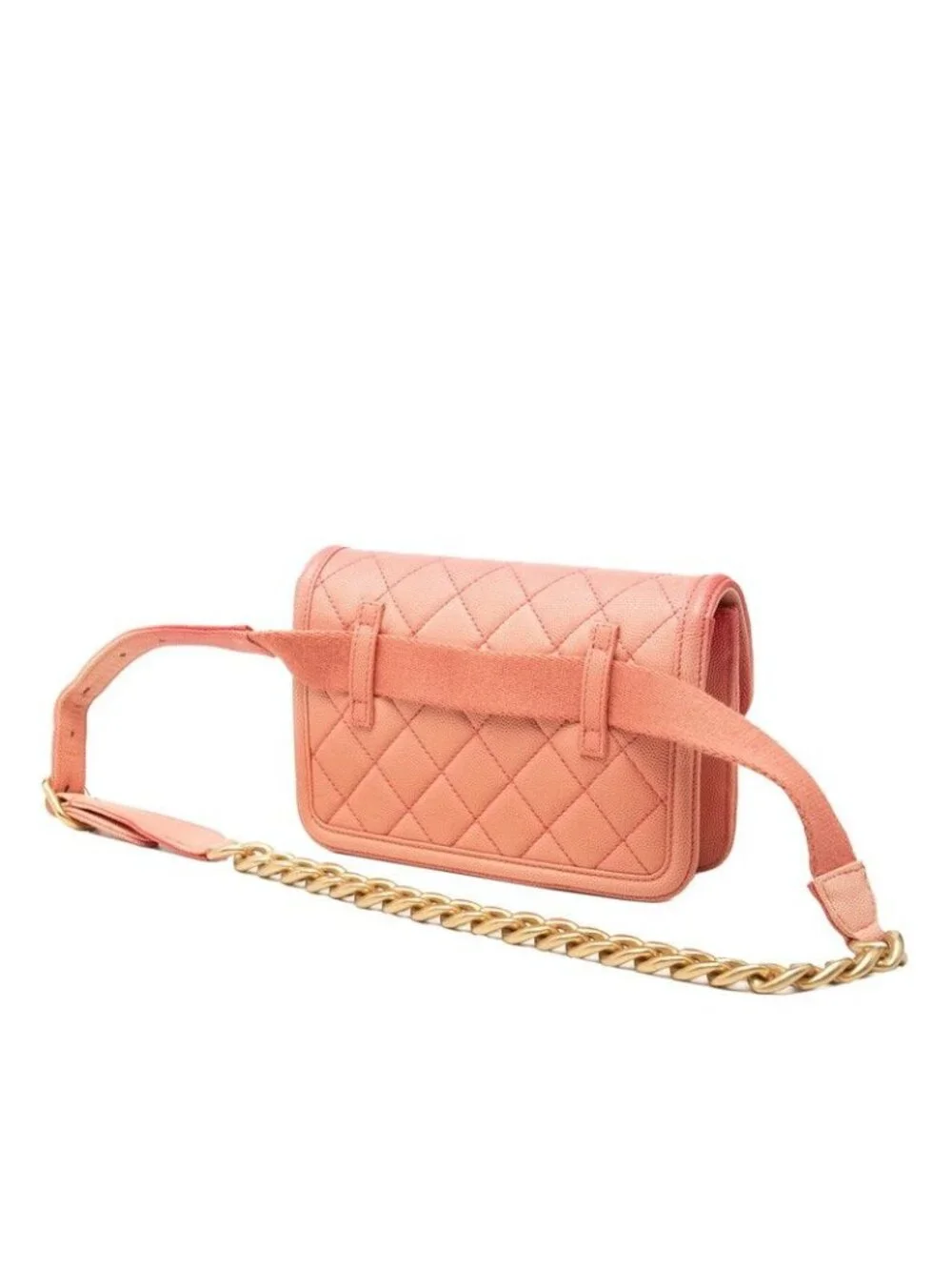 Chanel Quilted CC Logo Sunset on the Sea Waist Bag Pink Caviar Leather